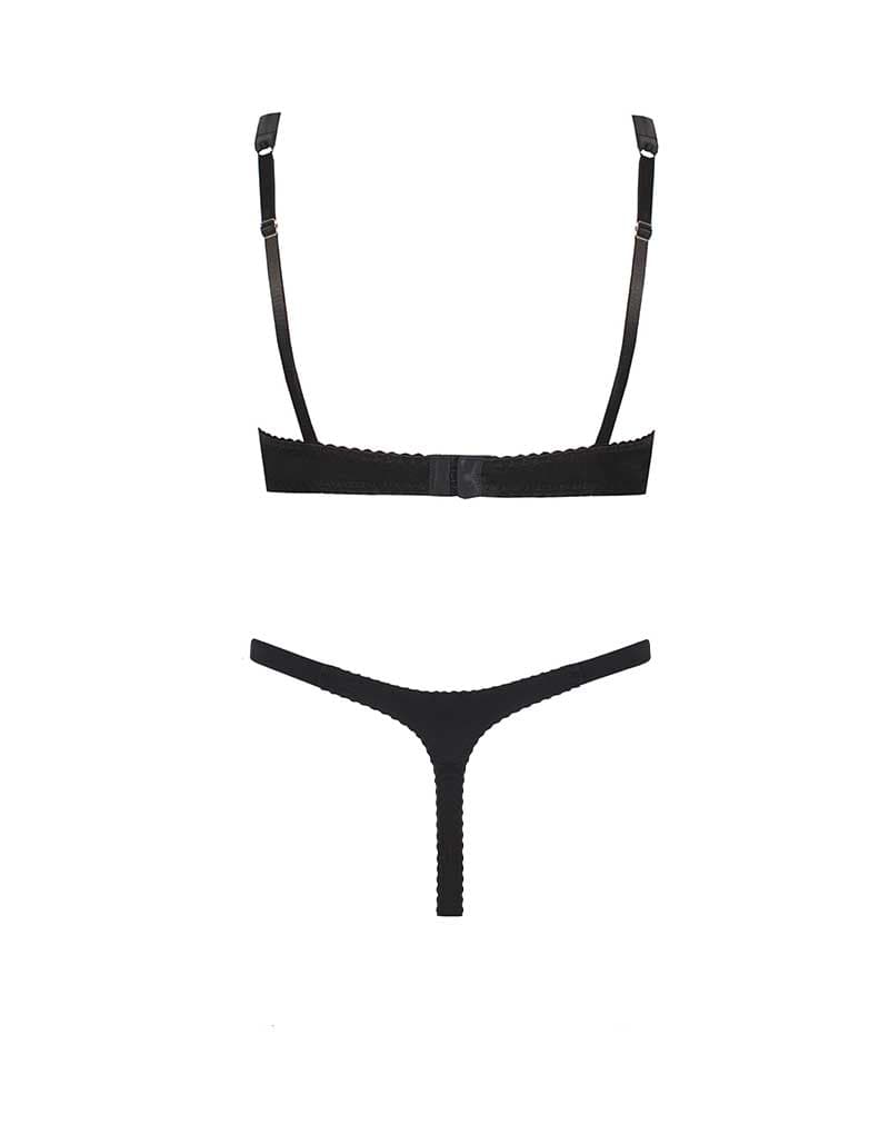 Black Luxury Lace Balcony Bra & Thong Fleur of England Black Luxury Lace Balcony Bra & Thong Fleur of England