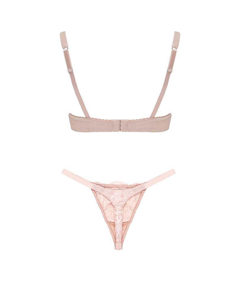 Fleur of England Signature Blush Lace Balcony Bra & Strap Thong