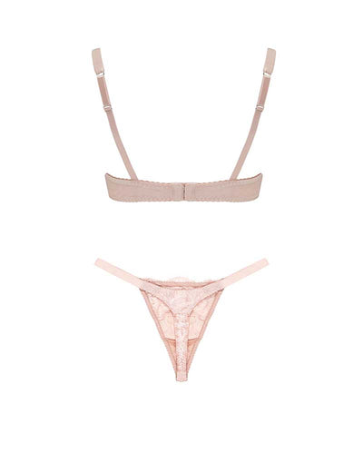 Fleur of England Signature Blush Lace Balcony Bra & Strap Thong