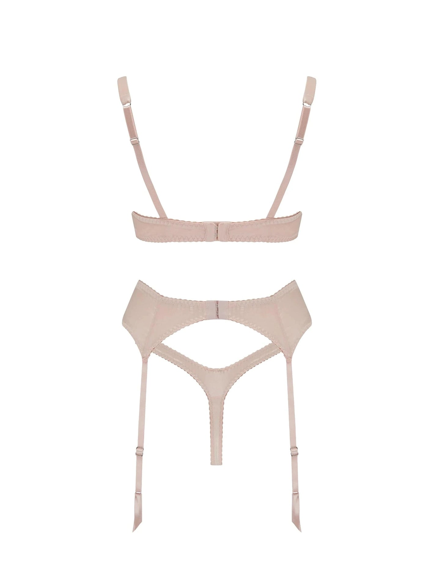 Fleur of England Signature Blush Lace Balcony Bra, Thong & Suspender Belt