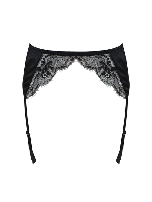 Fleur Of England Signature Silk Suspender Belt - Black