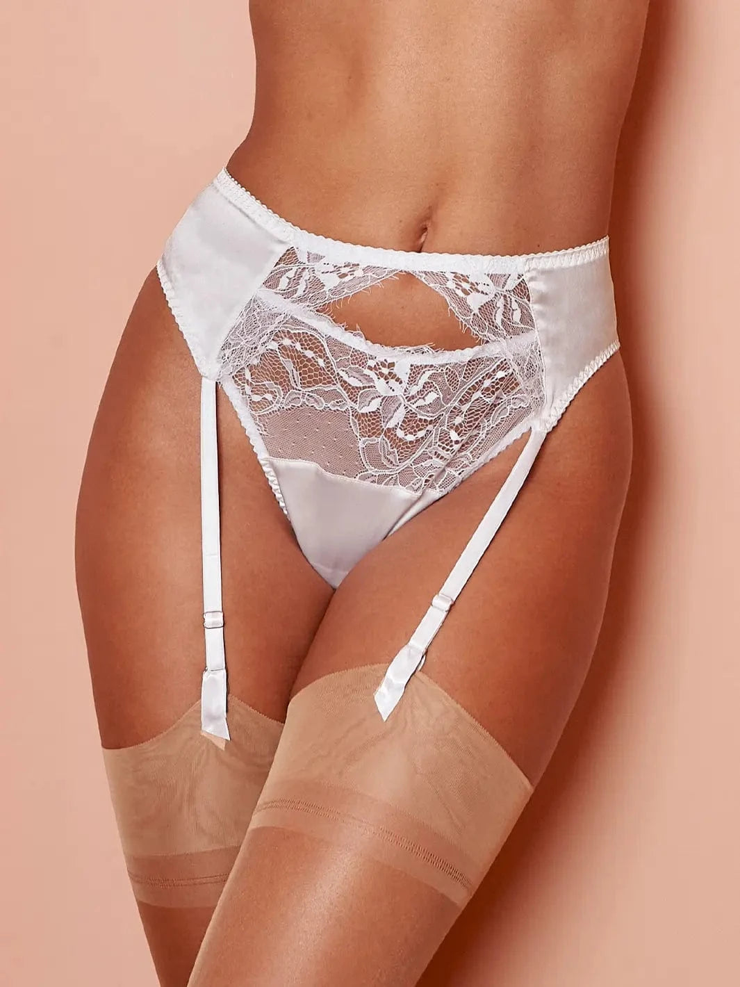 Fleur Of England Signature Silk Suspender Belt - White