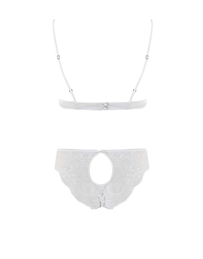 Fleur of England Signature White Lace Boudoir Bra & Ouvert Brief