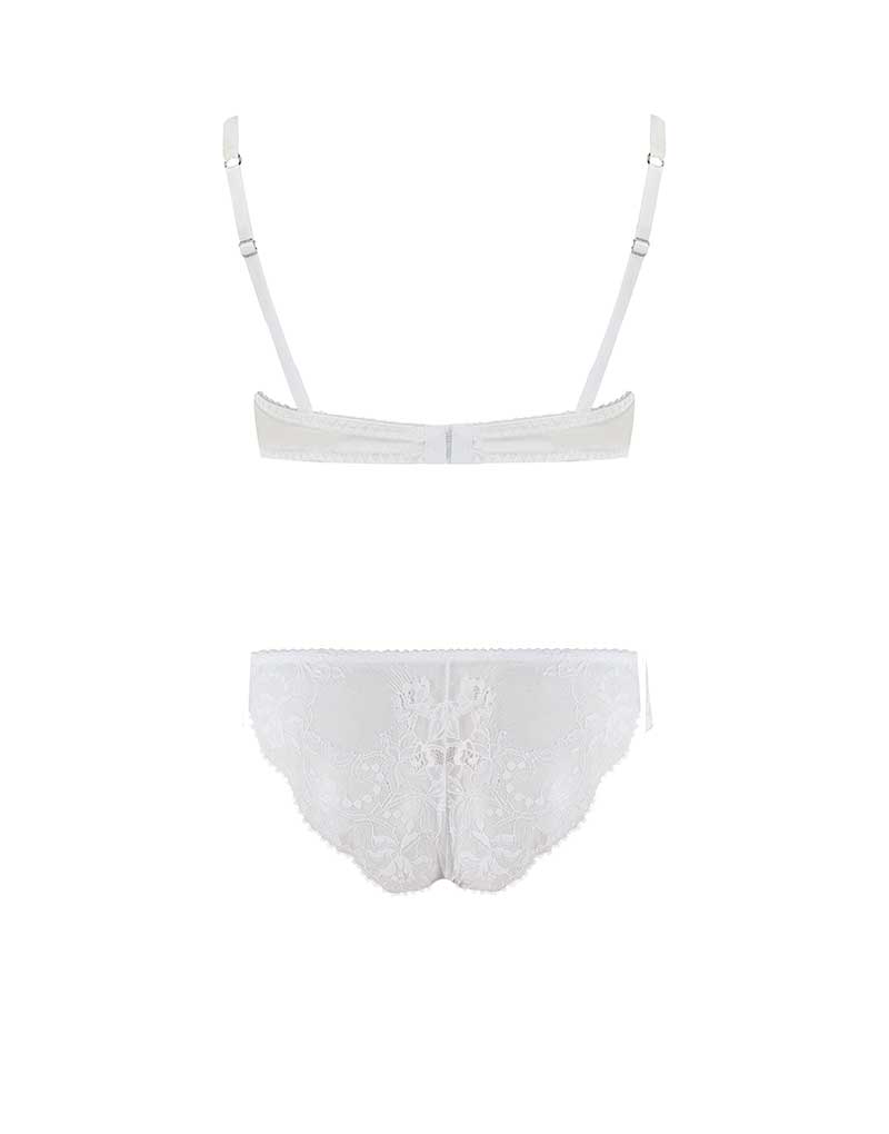 Fleur of England Signature White Luxury Padded Plunge Bra & Lace Brief