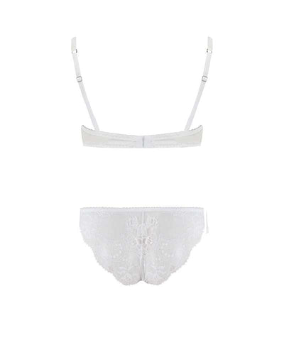 Fleur of England Signature White Luxury Padded Plunge Bra & Lace Brief