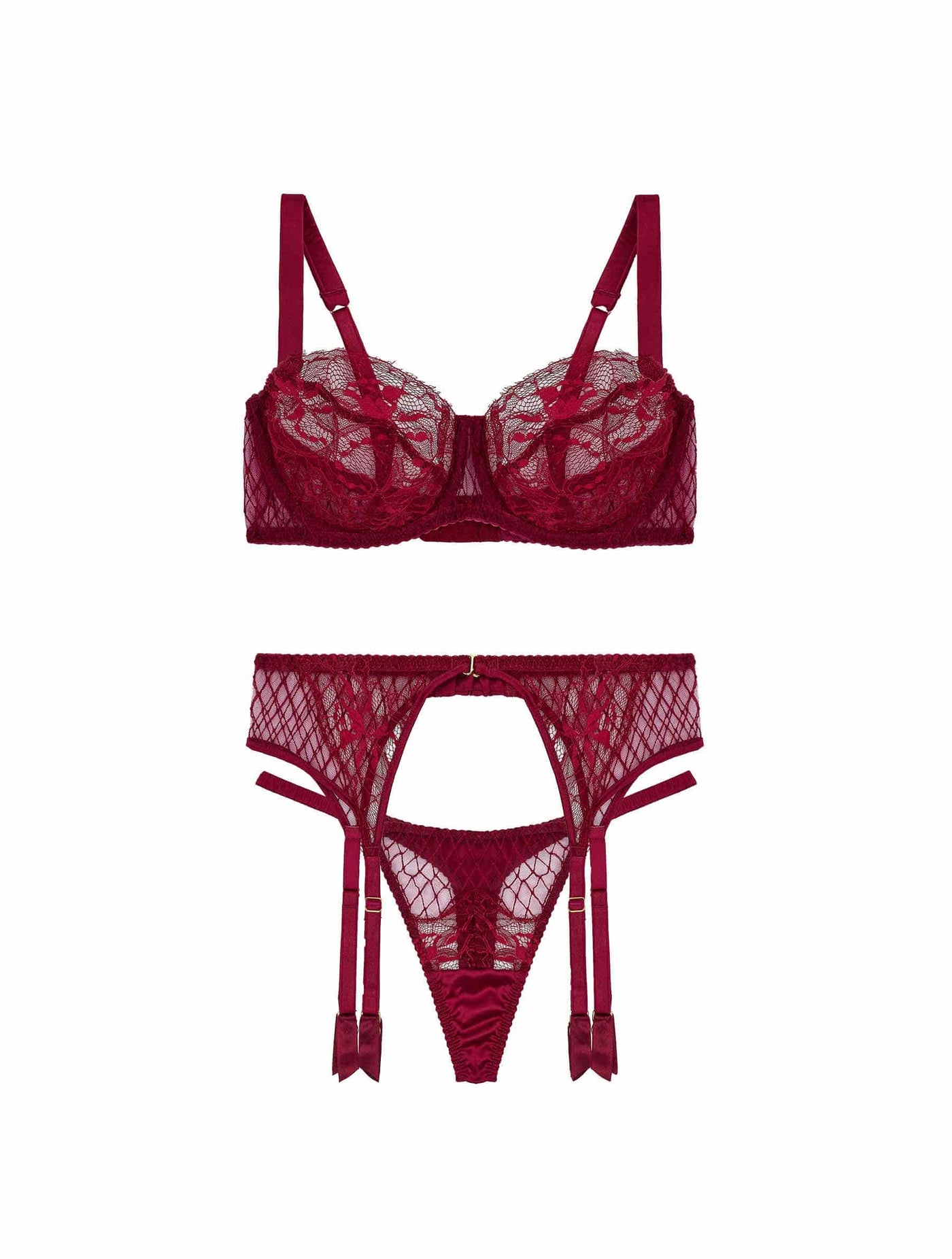 Fleur of England Simone lace Balcony Bra, Thong & suspender set