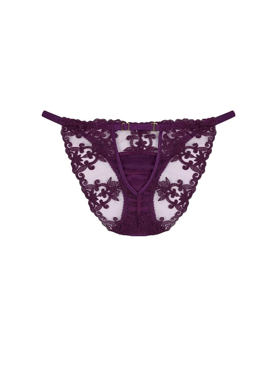 Back view of FleurOfEngland Purple Luxury Embroidered & Silk Open Back Brief