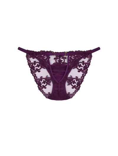 Back view of FleurOfEngland Purple Luxury Embroidered & Silk Open Back Brief