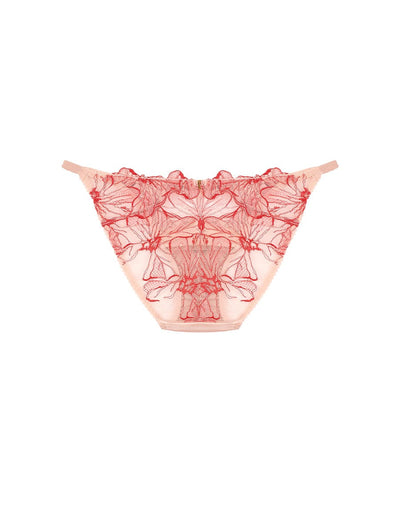 Back view of luxury Pink and Red Floral Design Silk and Tulle Open Back Brief  by Fleur of England