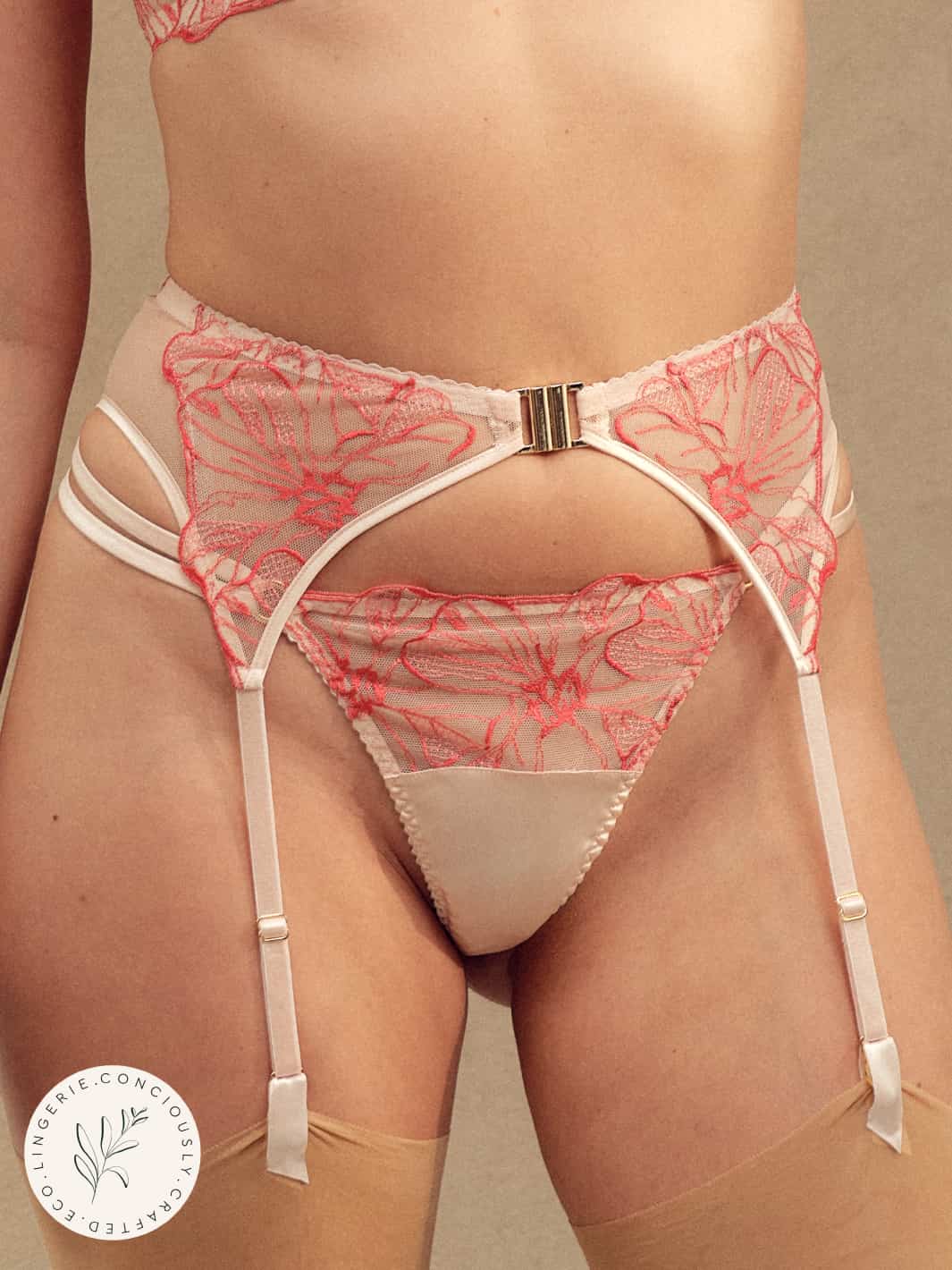 Luxury Pink Embroidered Garter Belt Fleur of England Luxury Pink Embroidered Garter Belt Fleur of England