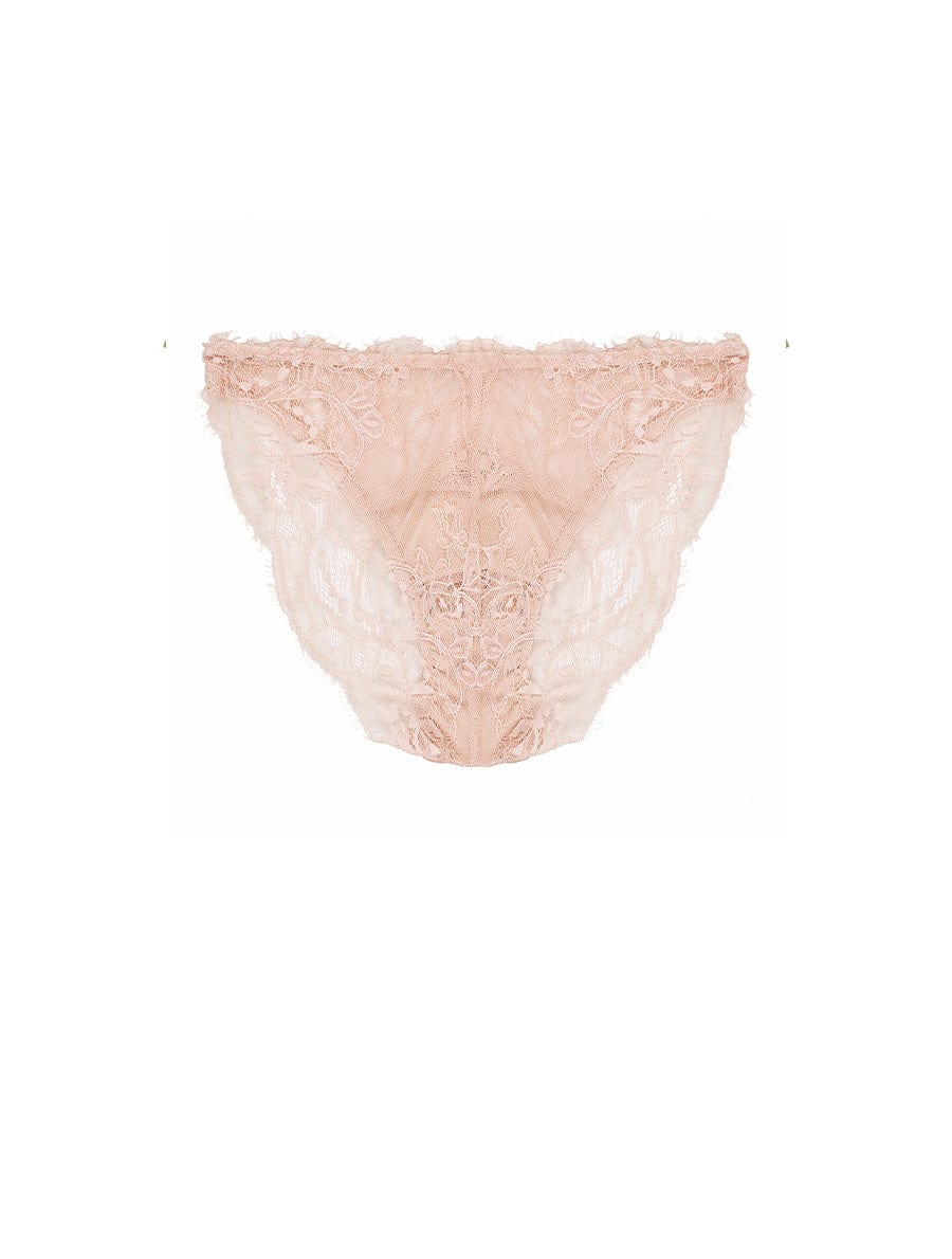 Back view of the luxury Blush Lace brief with soft silk and intricate floral detailing by Fleur of England