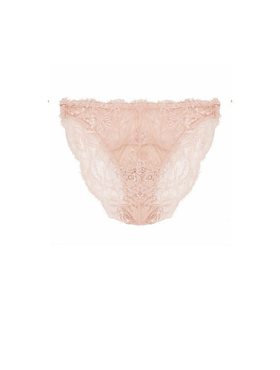 Back view of the luxury Blush Lace brief with soft silk and intricate floral detailing by Fleur of England