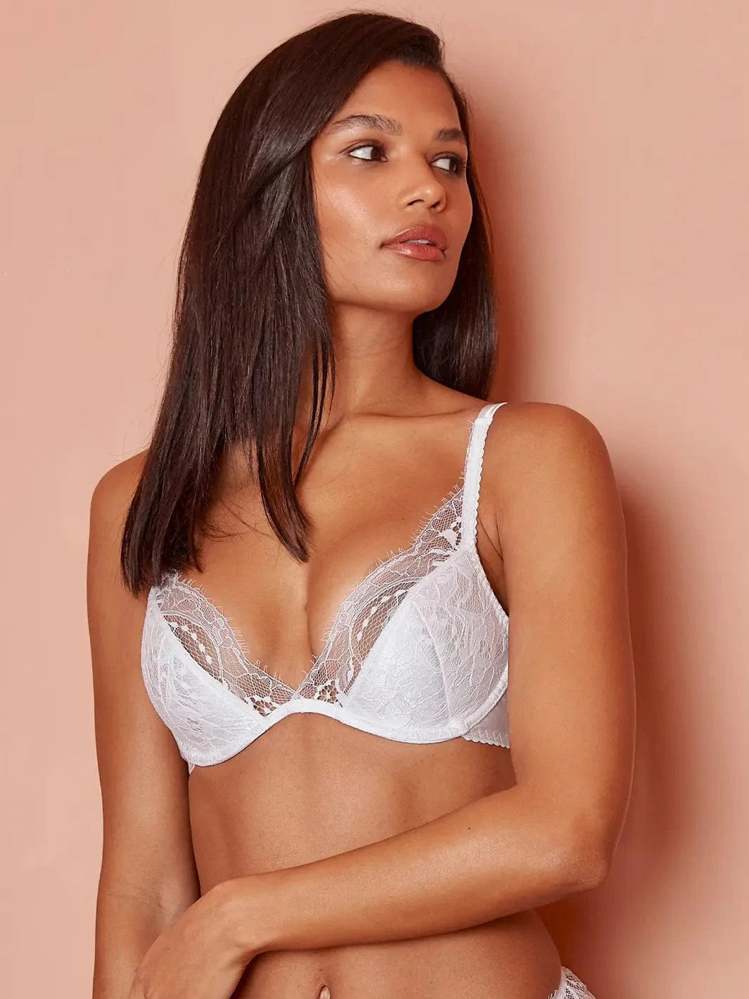 FleurOfEngland Signature Padded Plunge Bra - White