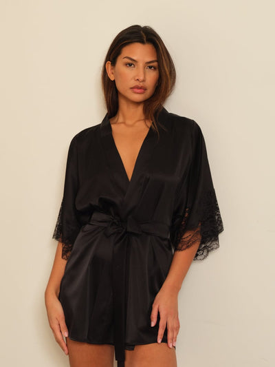 FleurOfEngland One Size Signature Silk Robe - Black