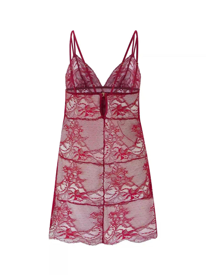 red lace babydoll dress Sheer Lace Babydoll Slip Dress Lingerie Set In RED