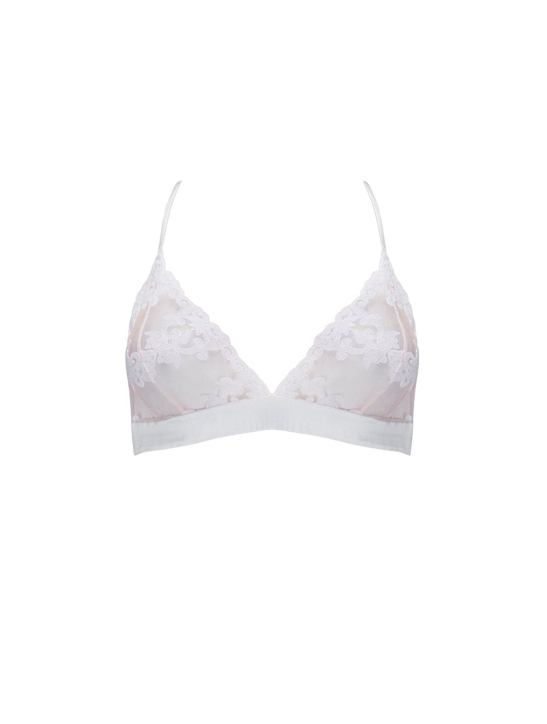 White 34/75 Bra w flowers, stars & bow in middle of cups