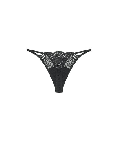 Back of navy, lace thong from the Deilen collection.