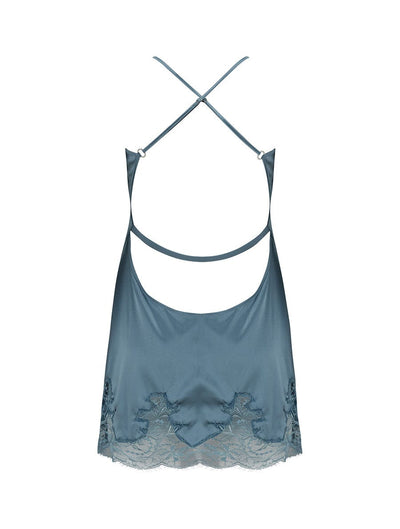 Back of Fleur Of England blue silk babydoll from the Ocean collection.