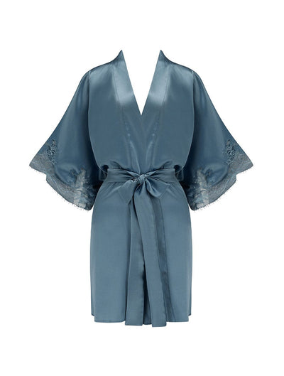 Fleur Of England blue silk robe from the Ocean collection.