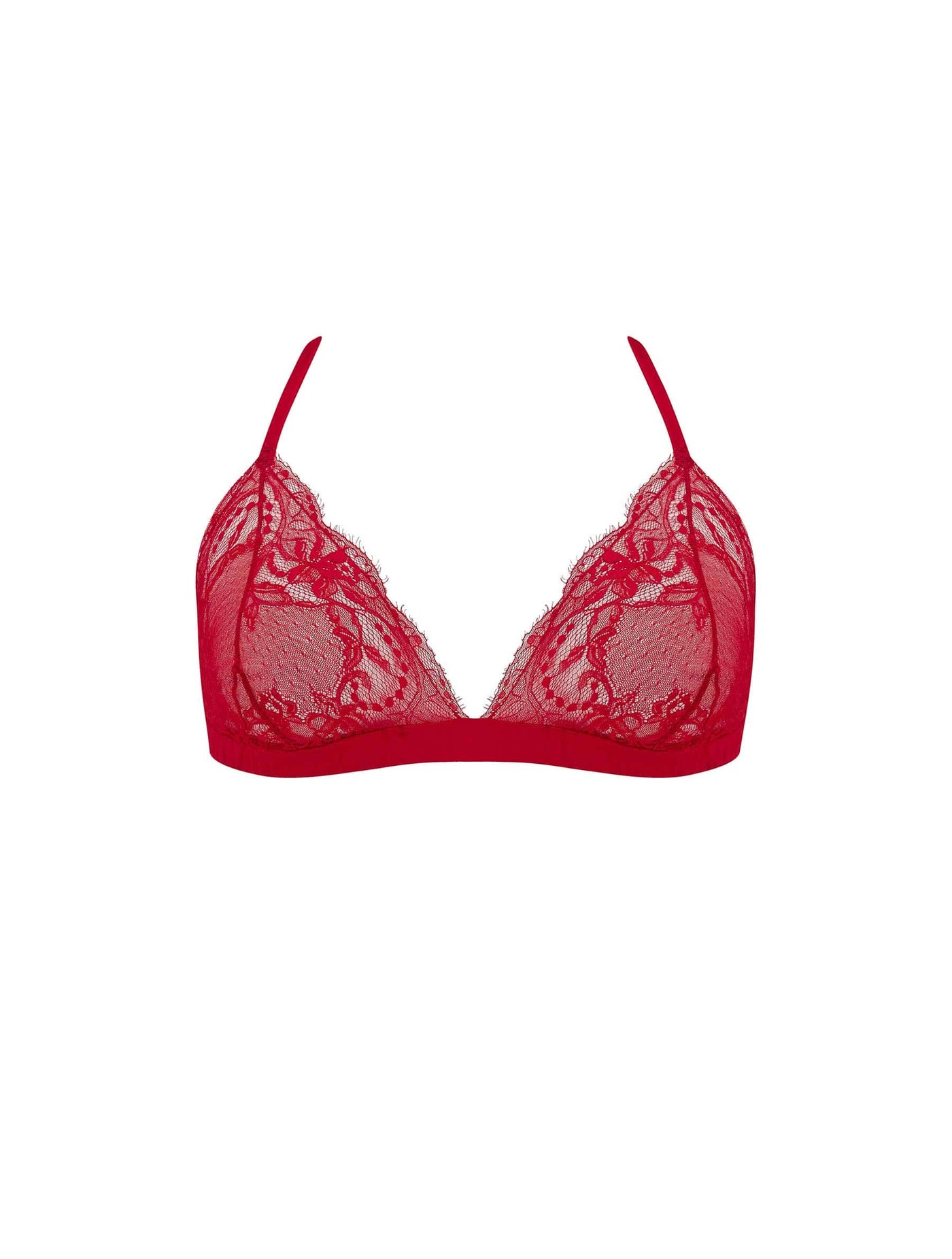 Front of Fleur of England red, lace DD Boudoir Bra from the Adeline collection.