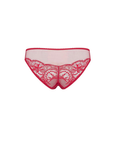 Back of Fleur of England red, lace brief from the Adeline collection.