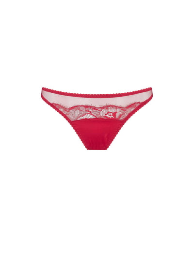 Front of Fleur of England red, lace brief from the Adeline collection.