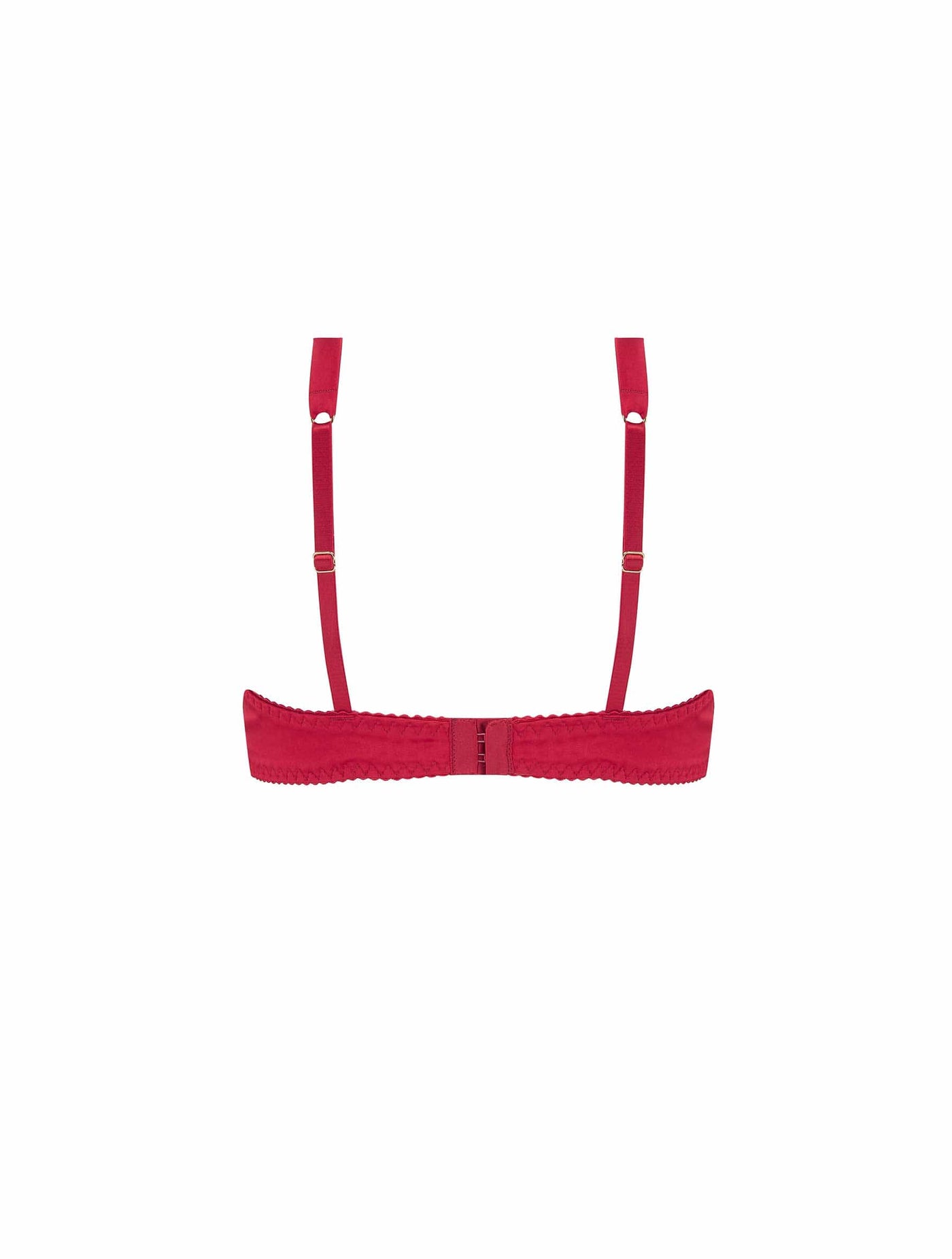 Back of Fleur of England red, silk padded plunge bra from the Adeline collection.