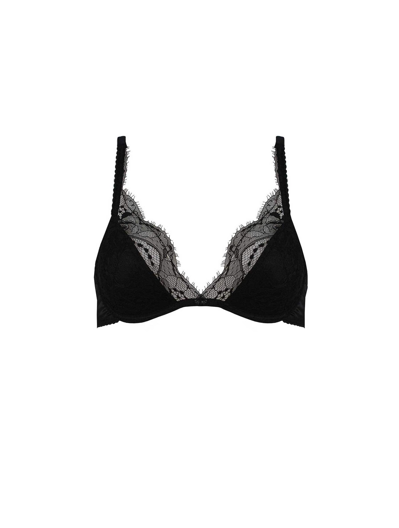 Fleur of England Signature Black Lace & Silk Padded Plunge Bra for Sale