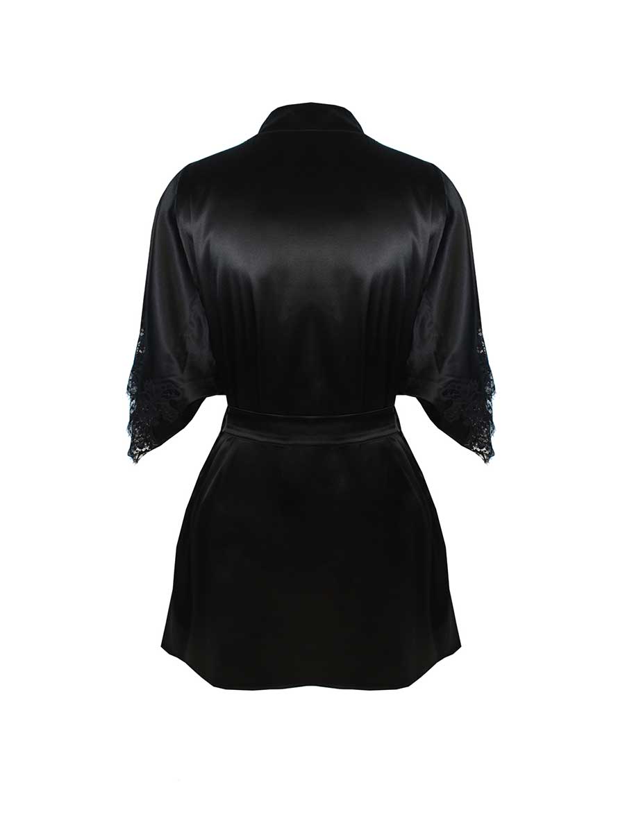 Luxury Nightwear Silk Robe in Black – Fleur of England